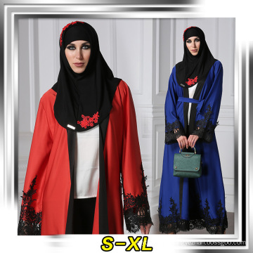 Premium polyester women fancy dress muslim designer kimono front lace abaya